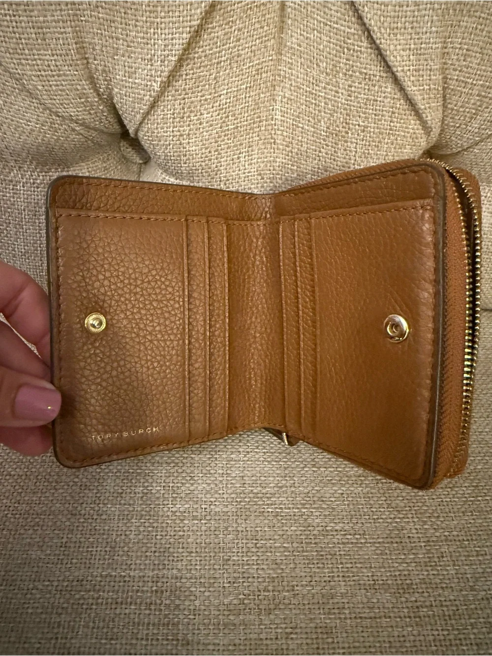 Tory Burch Thea Moose Brown Pebbled Leather Card Wallet